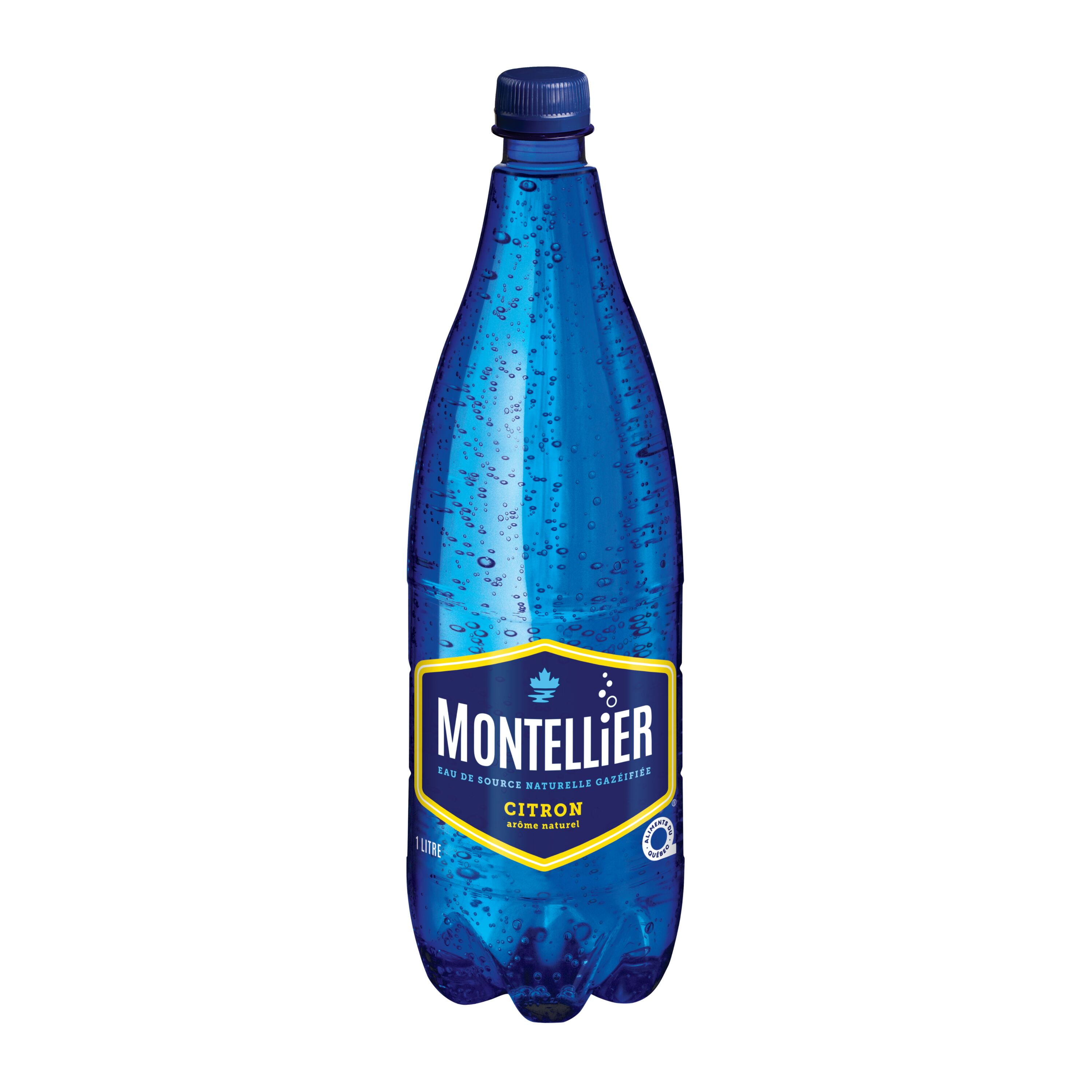 Montellier Eau de source naturelle gazeuse au citron 1 L, Bouteille 1L