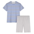 thumbnail image 4 of Efsteb Womens Pajamas Sets Two Piece Set Loose Summer Striped Round Neck Short Sleeve Tops Shorts Pajama Sets Sleepwear Casual Home Wear Sets (White,L), 4 of 5