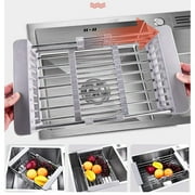 Expandable Dish Drying Rack Over The Sink Dish Basket Drainer with Telescopic Arms Functional Kitchen Sink Organizer for Vegetable, Fruit and Tableware
