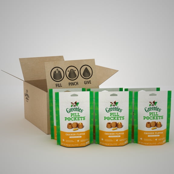 GREENIES PILL POCKETS Capsule Size Natural Dog Treats with Chicken Flavor, (6) 7.9 oz. Packs (180 Treats)