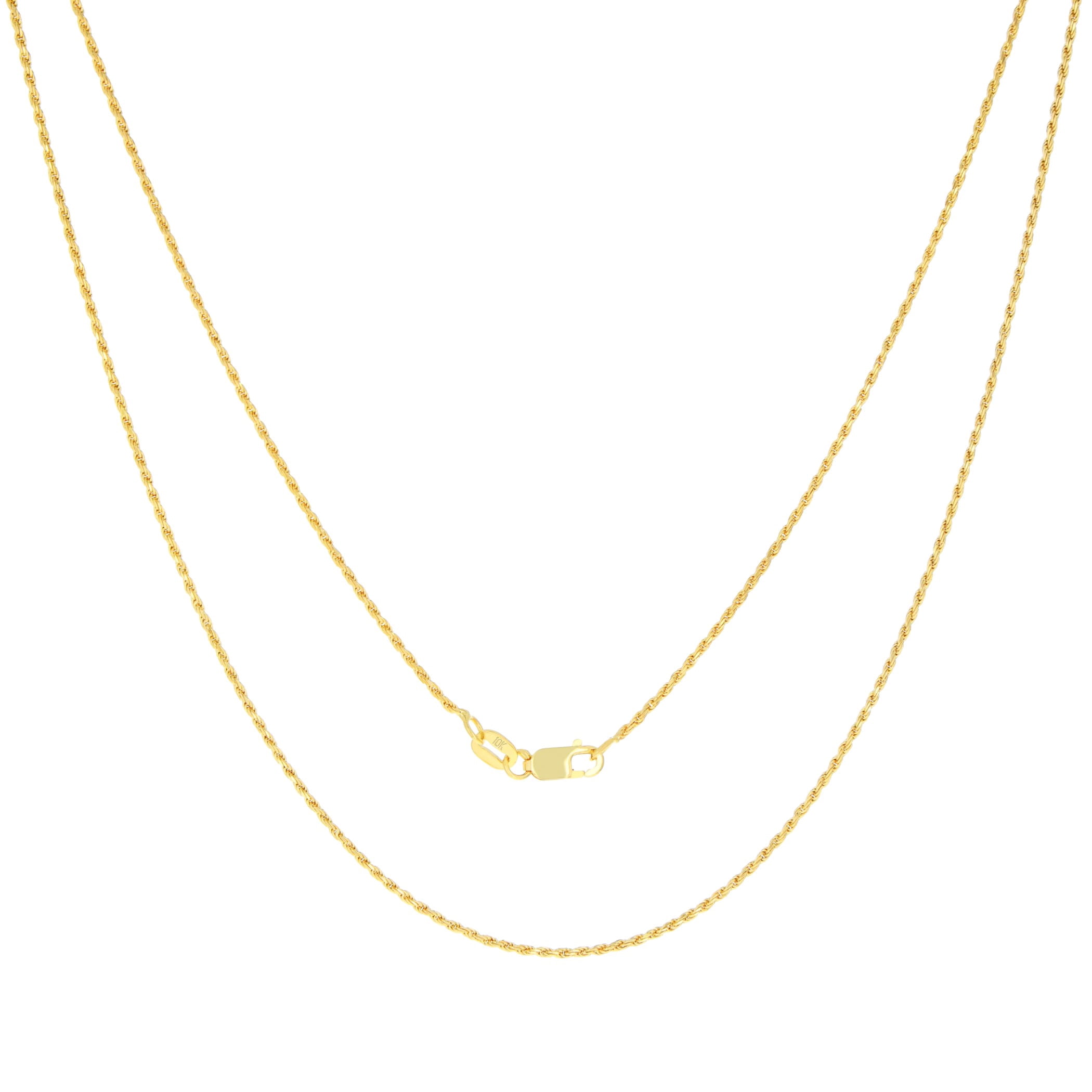 Nuragold 10K Real Yellow Gold 1mm Solid Rope Chain Diamond Cut Necklace (16"-24") Italian Jewelry for Men & Women