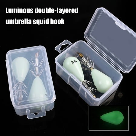 NIBOLOG 2Pcs/Box Metal Cuttlefish Sleeve 10 Claws Lightweight Luminous Design Squid Hook for Angling