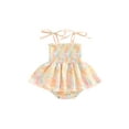 thumbnail image 2 of Baby Girls Romper Dress, Tie-up Sleeveless Flower Print Bodysuits Summer Clothes, 2 of 10