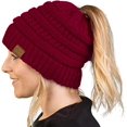 thumbnail image 1 of SURJDE Ponytail Messy Bun BeanieTail Women's Beanie Solid Ribbed Hat Cap, 1 of 7