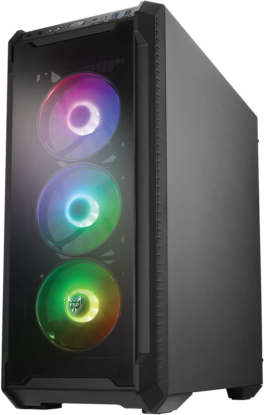 FSP E-ATX Mid Tower PC Gaming Case with 2 Tempered Glass Panels, 4 Addressable RGB Fans, ASUS & MSI Motherboard Sync (CMT520 PLUS)