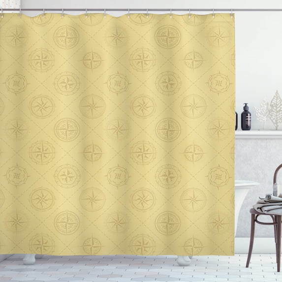Ambesonne Compass Shower Curtain, Nautical Travel Adventure, 69"Wx84"L, Pale Camel Camel
