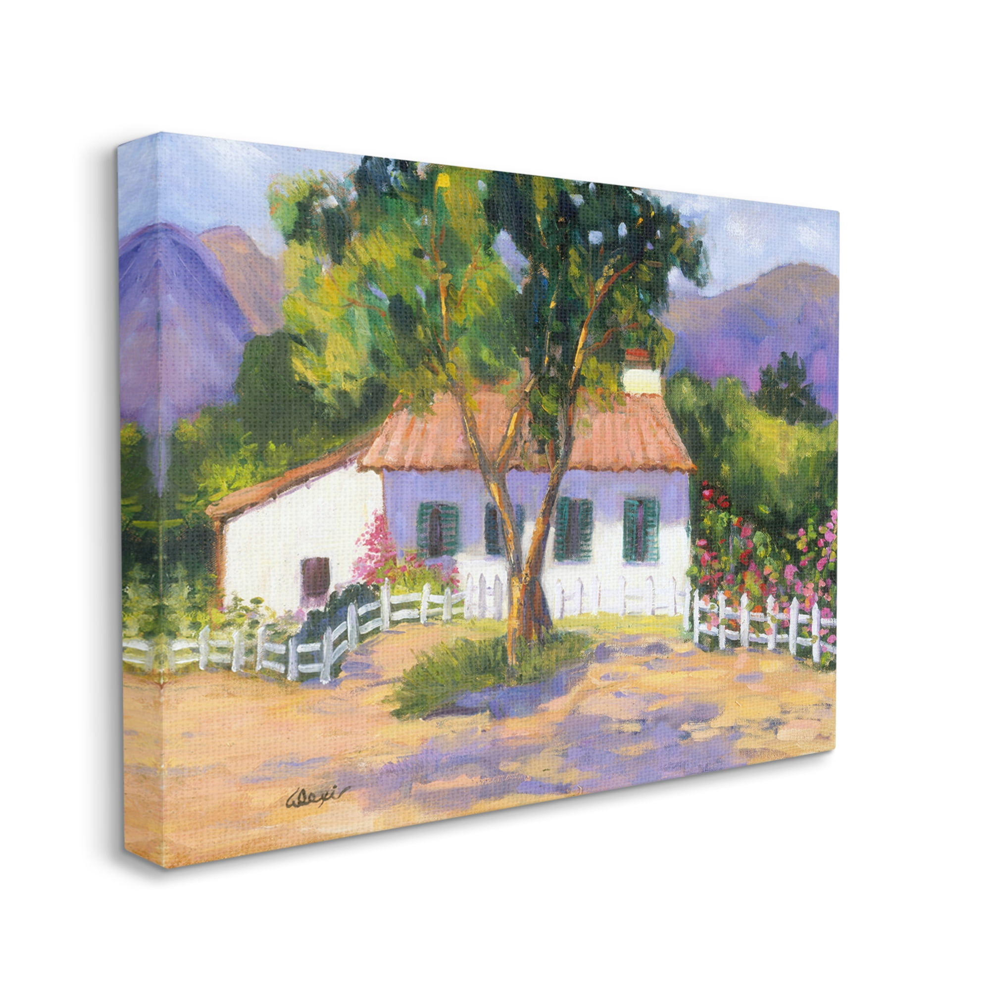 Stupell Industries Cottage Nature Painting Landscape Painting Gallery Wrapped Canvas Art Print Wall Art, 20 x 16