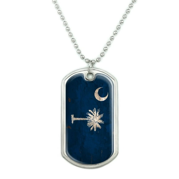 Rustic South Carolina State Flag Distressed USA Military Dog Tag Pendant Necklace with Chain