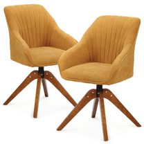 RTRWDC 2PCS Yellow 360° Swivel Accent Chair, Mid-Century Style Cotton-linen Upholstered Armchair with Rubberwood Legs, 300lbs Capacity for Home Office