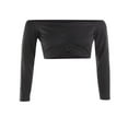 thumbnail image 4 of Women Off Shoulder Crop Top Long Sleeve Ribbed Knit Stretchy Blouse Top Vest, 4 of 6
