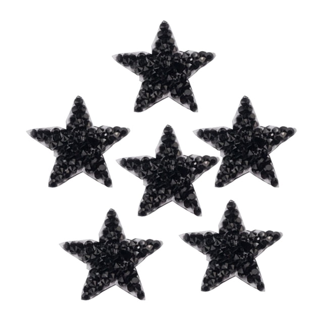 6 parches de diamantes de imitación con forma de estrella 3D para planchar y coser, apliques hechos a mano para prendas de vestir Negro