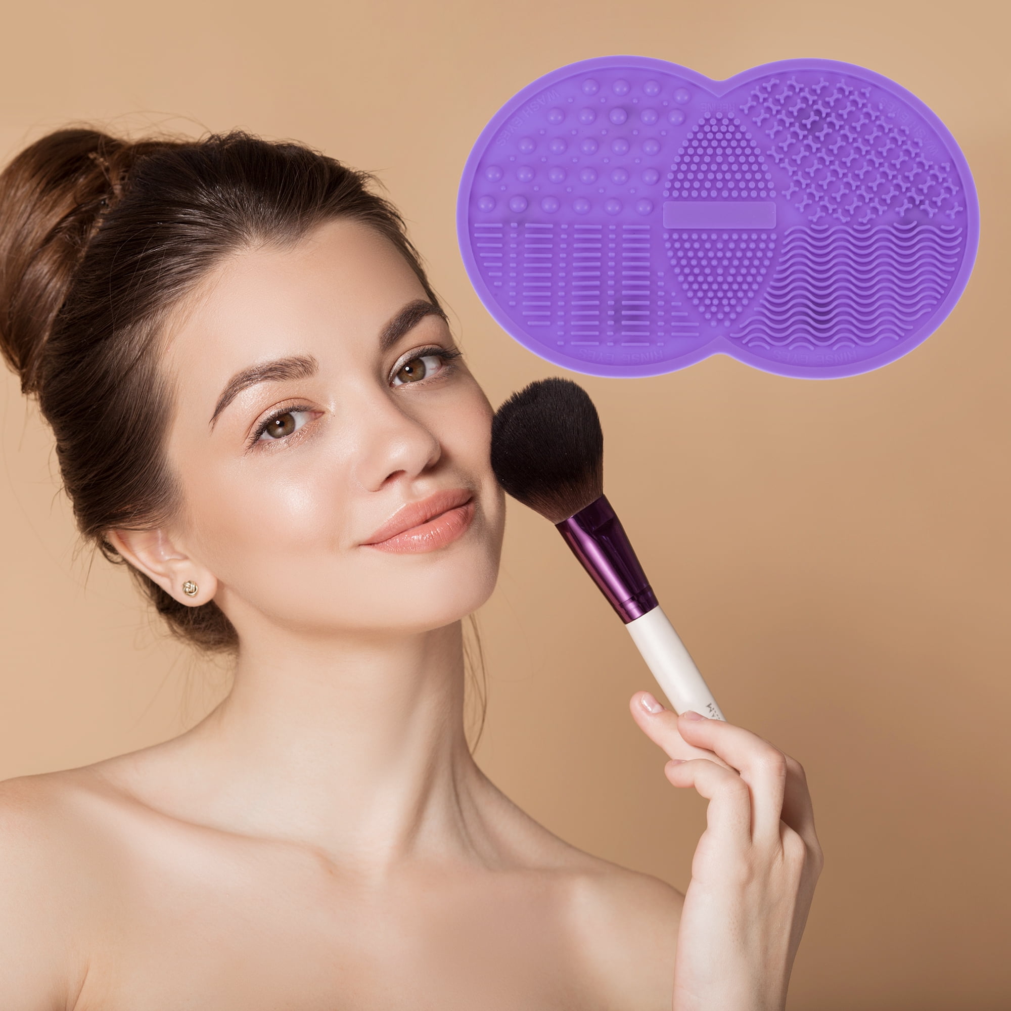 Unique Bargains Double Circle Shape Makeup Sponge Brush Cleaner Purple