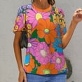 thumbnail image 6 of Nostalgic Vintage Floral Women's Short Sleeve T-Shirt Crew Neck Casual Summer Trendy Loose Fit Tops, 6 of 6