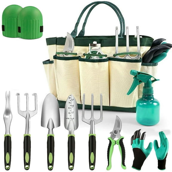 TOPCHANCES Garden Tool Set, 11-Piece Aluminum Alloy Manual Garden Kit, Outdoor Transplanting Small Fork Gardening Tools with Storage Bag