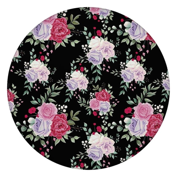 Pioneer Flower Floral Print Pattern Round Fitted Tablecloth with Elastic Edge,Dining Table Cover Waterproof,Outdoor Round Tablecloth for Camping,Dining,Indoor and Outdoor