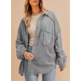 thumbnail image 4 of Eytino Women Shacket Waffle Knit Shacket Fashion Button Down Shirt Jacket Loose Fit Long Sleeve Tops S-2XL, 4 of 8