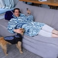 thumbnail image 3 of Wearable Oversized Blanket,Blue Paisley Pattern Wearable Blanket Hoodie for Adults,Cozy Hooded Blankets with Super Pockets,Super Warm Fuzzy Pullover for Women & Men, 3 of 6