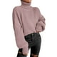 thumbnail image 1 of Suéter de punto cuello alto hombro caído manga larga suéter casual para mujer rosa XL, 1 of 5
