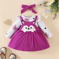 thumbnail image 2 of Girls Outfits Long Sleeve Cartoon Print Romper Suspenders Skirts Bow Tie Headbands Baby Clothes PP1 9 Months-12 Months, 2 of 7