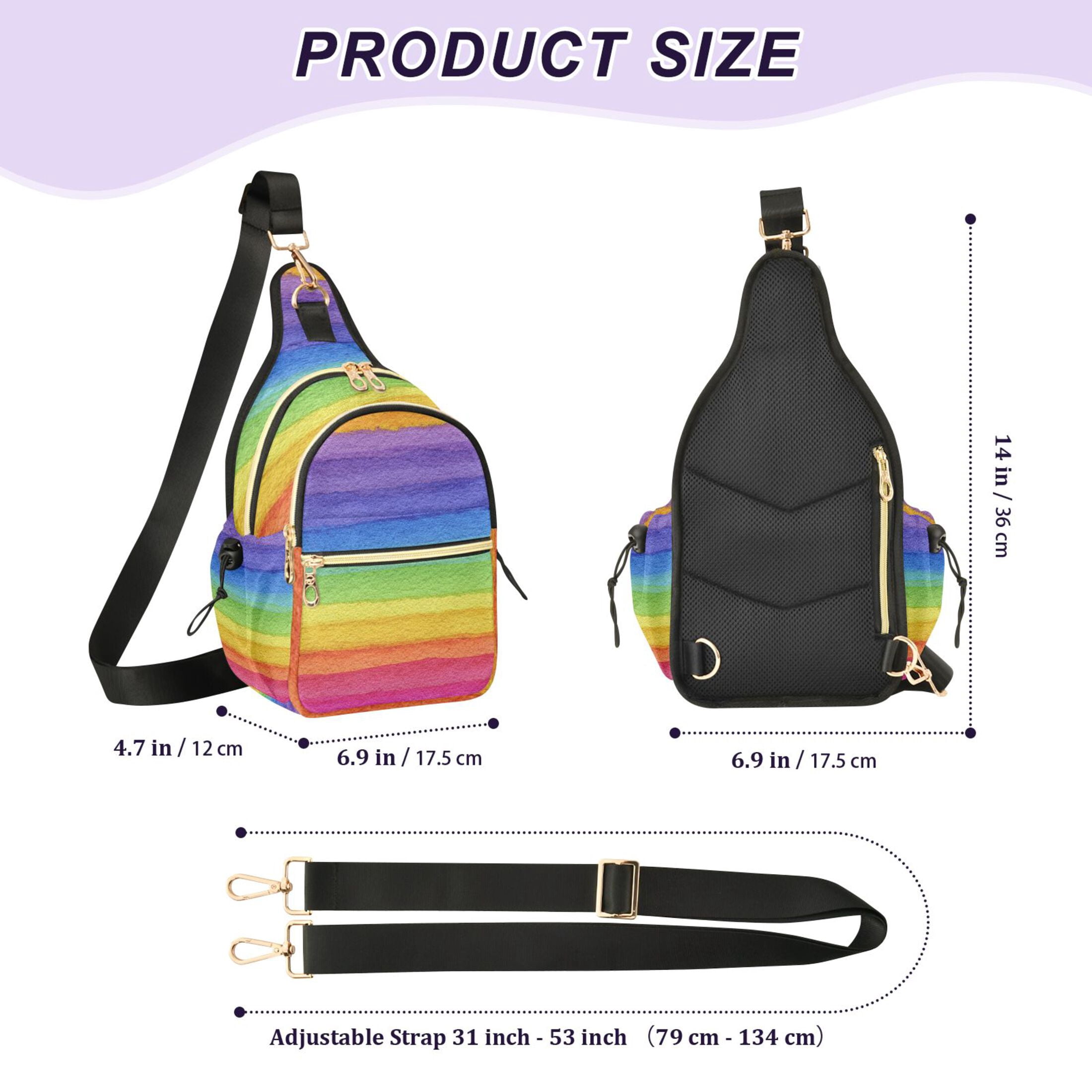 Crossbody Sling Bag for Women Shoulder Purse Trendy Daypack with Adjustable Strap Watercolor Rainbow Colors