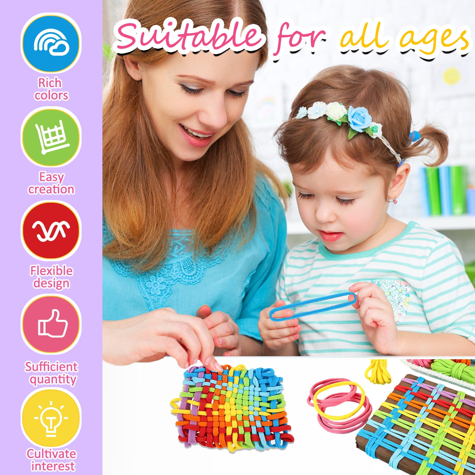 Austok 800 Pcs Refill Loops Potholder Multi Colored Weaving Machine Loops Weaving Craft Bands for DIY Crafts Supplies Kids Adults