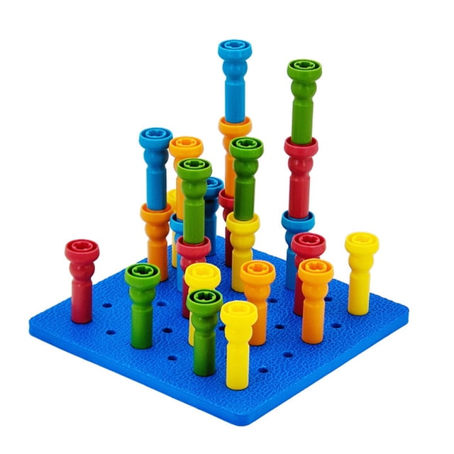 Rubber Pegboard Stacking Toy Set - Occupational Therapy Pegs for Toddlers Ages 3-5, Montessori Sorting & Color Matching Activity - 25 Tall-Stacker Pegs Rubber 8" Pegboard(Non-Toxic)