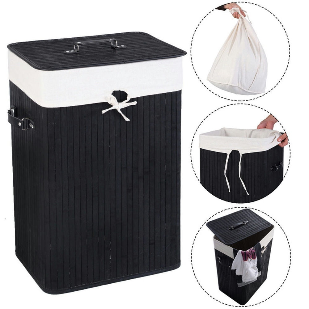 Finihen Laundry Hamper, Laundry Basket, Rectangle Bamboo Hamper Laundry Basket Washing Cloth Bin Storage Bag Lid 3 color, for Bathroom, laundry Room, Black Finihen Laundry Hamper, Laundry Basket, Rectangle Bamboo Hamper Laundry Basket Washing Cloth Bin Storage Bag Lid 3 color, for Bathroom, laundry Room, Black