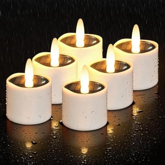 HL Solar Tea Lights Outdoor Waterproof,6PCS 2.4''x2'' Flickering Flameless Candles, Dusk to Dawn Rechargeable Battery LED Votive Tea Lights for Lantern, Garden, Camping, Home Decor (Warm White)