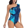 thumbnail image 3 of Rateoe Futuristic Blue Light Wolf Pattern Women One Piece Swimsuits Tummy Control One Shoulder Bathing Suits Ruffle Swimwear-Small, 3 of 6