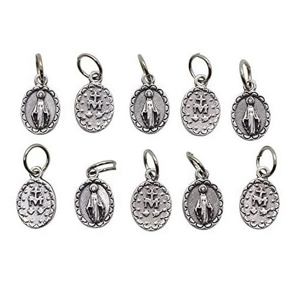 Pack of Ten (10) Silver-Tone Miraculous Medals | Great for DIY Religious Jewelry | Made in Italy