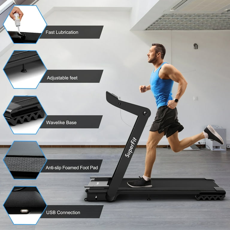 Superfit 4.0HP Foldable Electric Treadmill Jogging Machine w/Bluetooth Black
