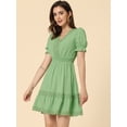 thumbnail image 2 of Mini vestido sólido Allegra K con cuello En V y cintura elástica para mujer Verde Claro S, 2 of 5
