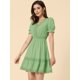 thumbnail image 2 of Mini vestido sólido Allegra K con cuello En V y cintura elástica para mujer Verde Claro S, 2 of 5
