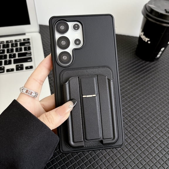 for Samsung Galaxy S26 Ultra Protective Back Case with PU Leather Adjustable Kickstand Silicone Back Card Slot,Luxury Shock-Absorbent PC TPU Lightweight Slim Durable Men Women Phone Cover,Black