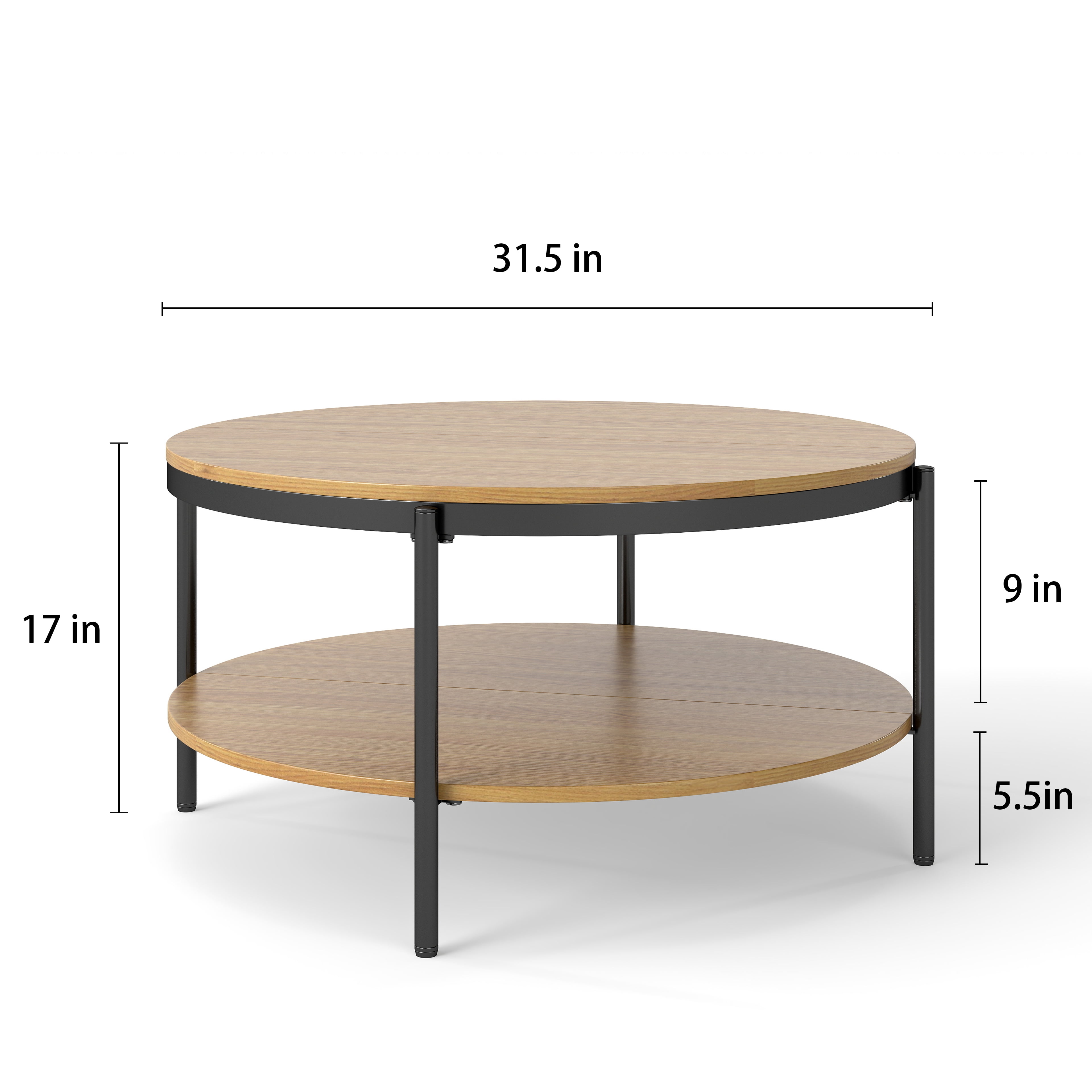 Manxile Round Coffee Table with Storage Shelf, Wooden Circle Center Table for Living Room Home Office, Natural