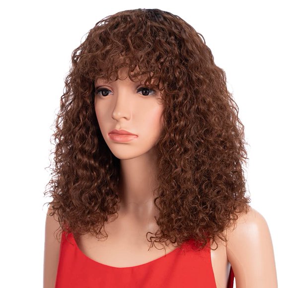 Spotlight Perruques Courtes Bouclées 14 Pouces Bob Lâches Vague Cheveux Humains pour Femmes Perruques Brésiliennes Vierges Cheveux Humains avec Frange Aspect Naturel (Rougeâtre)