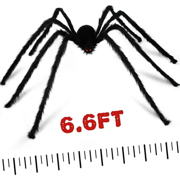 Giant Spider Decoration, Halloween Decorations Outdoor Large Spider Props 6.6 FT 200CM, Scary Halloween Spider Decoration, Black Furry Hairy Big Spider Decoration - Black