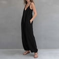 thumbnail image 5 of VBVC Women's Cotton-Linen Spaghetti Strap Jumpsuit,Adjustable Zipped Overall For Women,Ladies Summer Vacation Baggy Long Rompers with Pockets,Black,S-2XL, 5 of 6