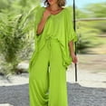 thumbnail image 5 of Women's 2 Piece Summer Set - Tie Waist V-Neck Cap Sleeve Top & Wide Leg Pants, Breathable Outfit, 5 of 7