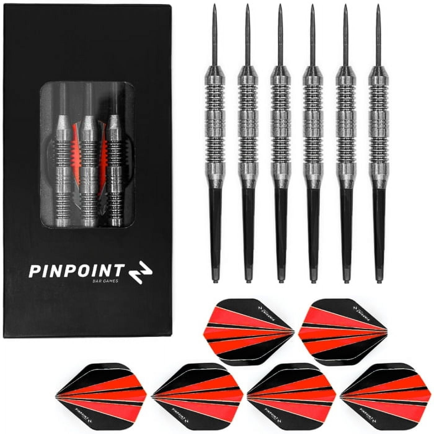 PINPOINT 20g Brass Darts Set - Dart Shafts & Dart Flights Set | Brass Barrels with Black Nickel Coating | Grooved Shafts for Excellent Grip & Control