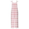 thumbnail image 4 of Lenpel Women's Jumpsuits Plus Size Sleeveless Spaghetti Strap Striped Plaid Straight Leg Rompers Causal Loose Overalls with Pockets, 4 of 5