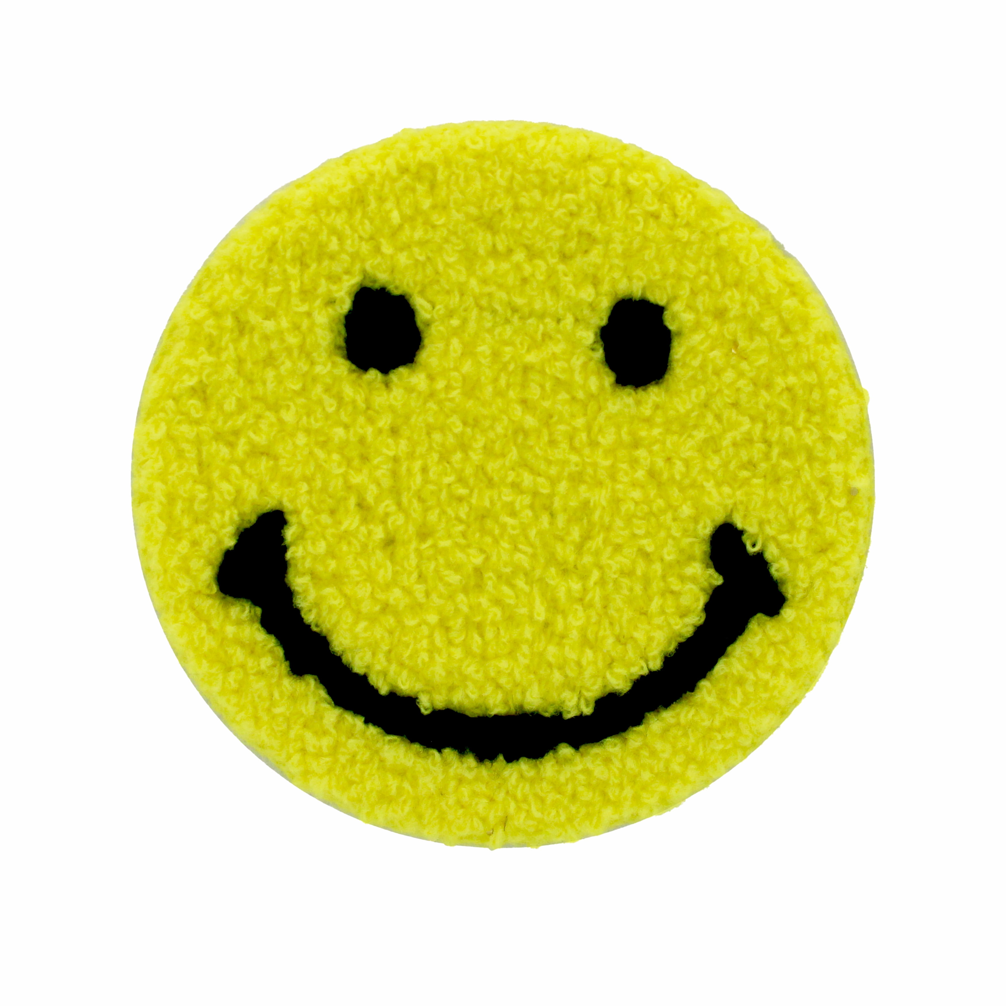 (4 pack) Gwen Studios Chenille Yellow Smiley Face Iron-on Patch Applique, 3.6"