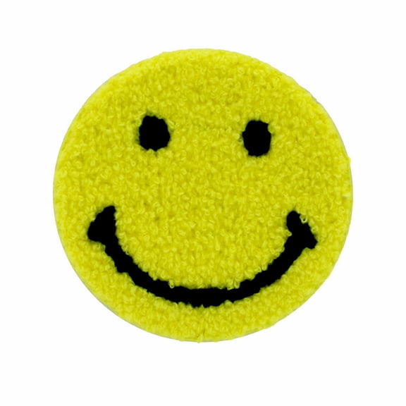 Gwen Studios Chenille Yellow Smiley Face Iron-on Patch Applique, 3.6"
