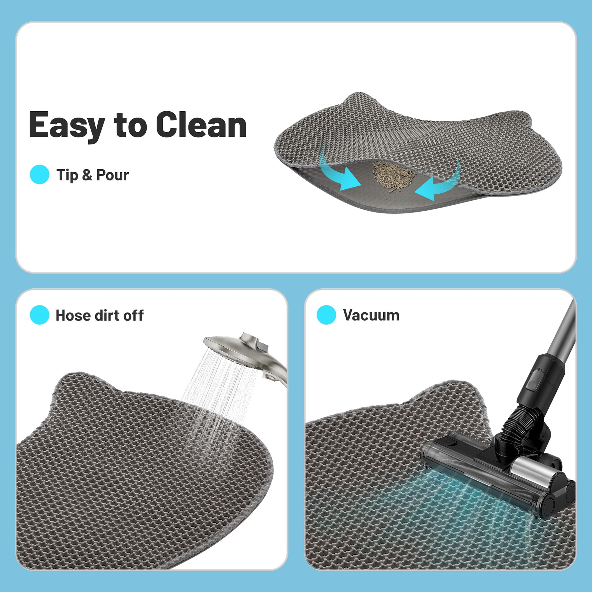 Coziwow Cat-Head Cat Litter Mat, Waterproof Kitty Litter Trapping Mat, Double Layer Mat, Easy to Clean, Dark Gray