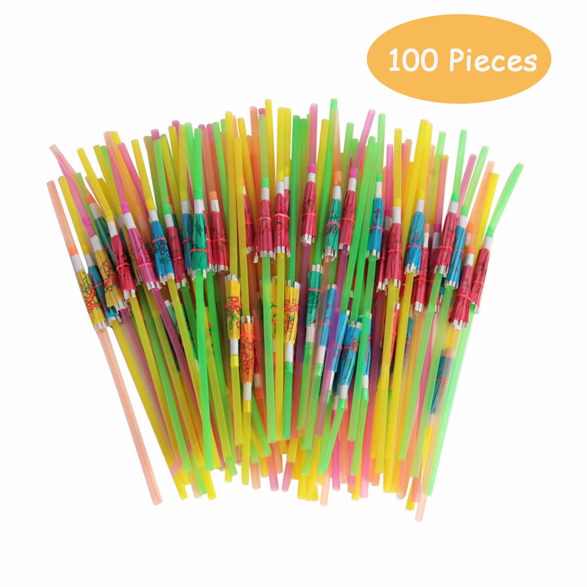 100 Pieces Umbrella Parasol Drinking Straws,Disposable Bendable Tropical Drinking Straws for