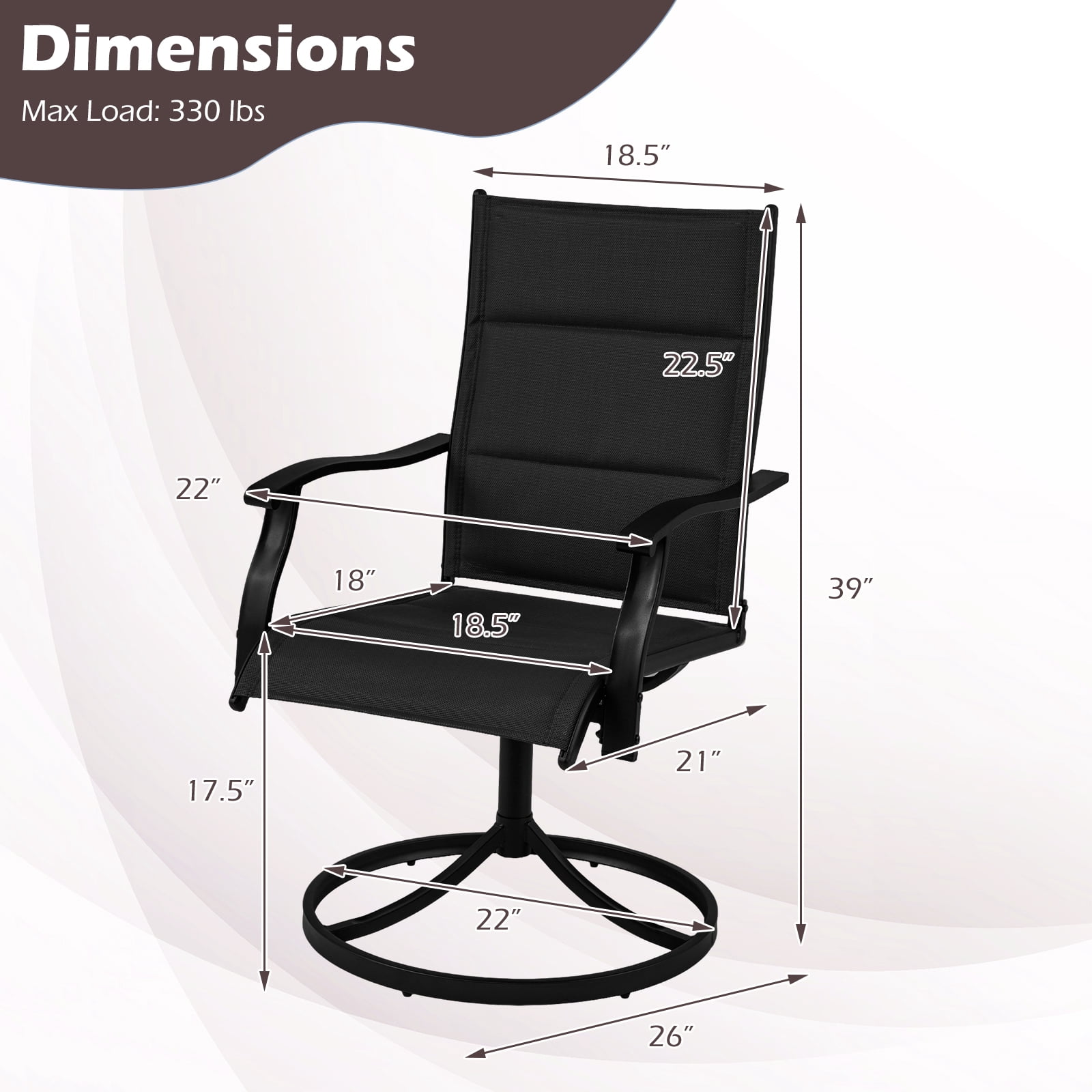 Gymax Padded Patio Swivel Chairs Set of 2 Ergonomic Outdoor Dining Chairs w/High Back Black