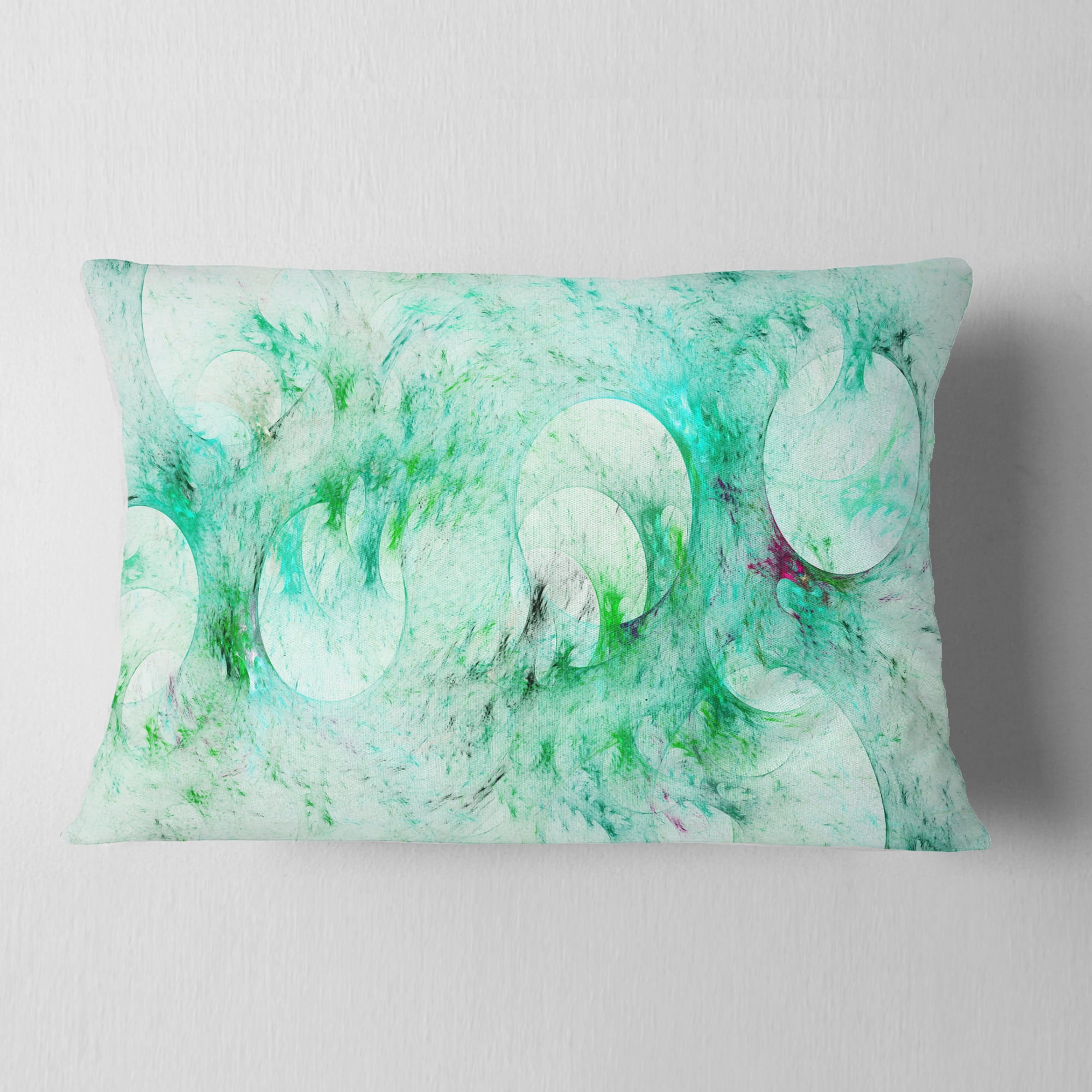 Designart Green Circles Fractal Texture - Abstract Throw Pillow - 12x20