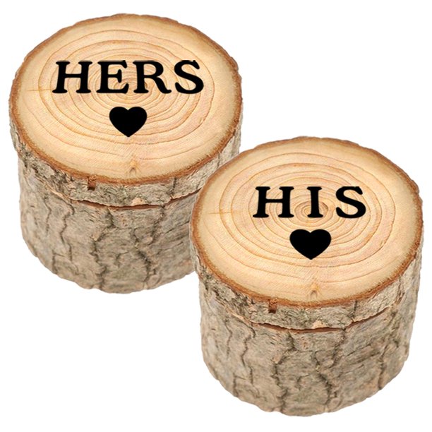 Un par de cajas de madera para anillos de boda (diámetro de 6 cm, para ella, para él), con soportes para cajas de anillos para guardarlos durante los compromisos de boda y el día de San Valentín.
