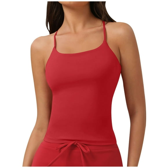 Lenpel Women's Tank Tops Seamless Scoop Neck Spaghetti Strap Slim Sleeveless Workout Tops Cami Athletic Yoga Shirts