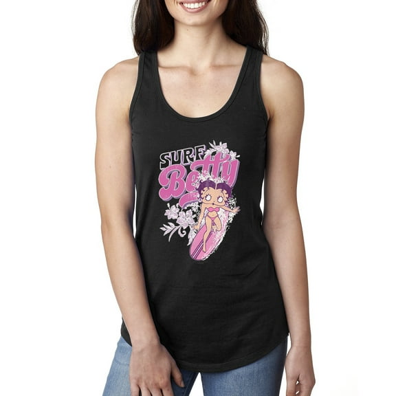 Wild Bobby, Shore Surfer Betty Boop Betty Boop Ladies Racerback Tank Top, Black, Small